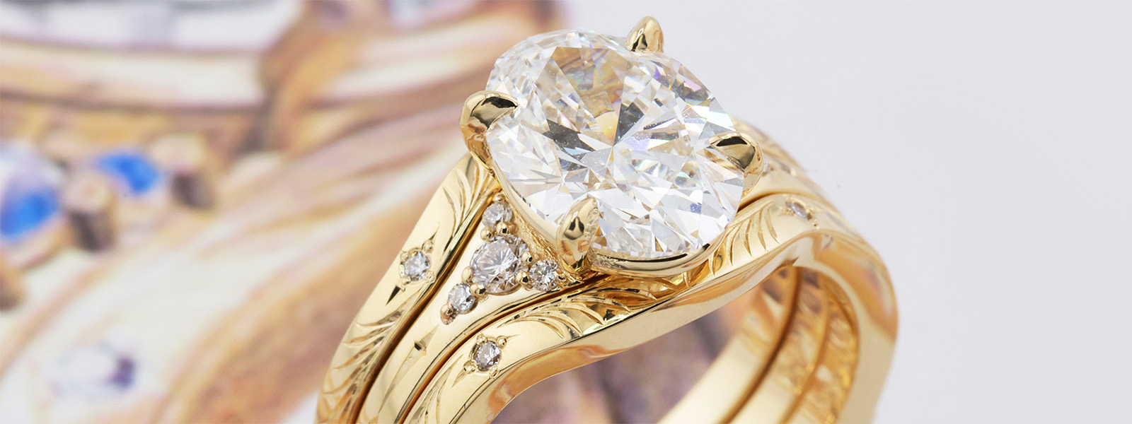 Yellow Gold Bridal Set with Unique Hand-engraving