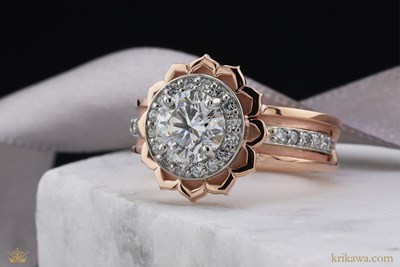 Heart Chakra Engagement Ring in platinum and 14k rose gold