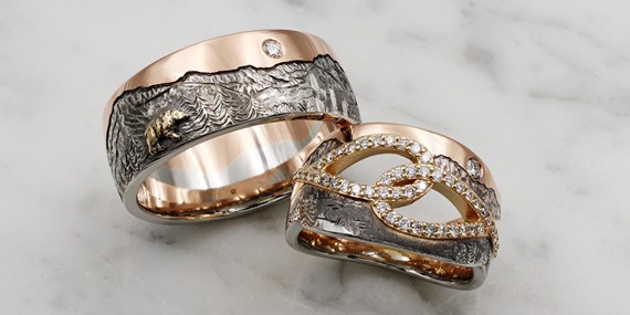 Mountain Wedding Band Set