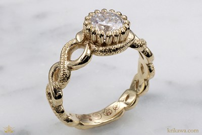 Intertwining Snakes Engagement Ring in 14k yellow gold with lab-grown diamond