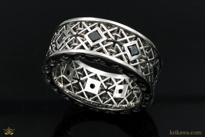 King Tet Wedding Band in platinum with black diamonds