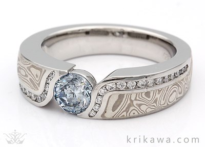 lab created blue diamond engagement ring