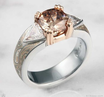 luxury champagne three stone engagement ring