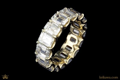 Luxury Emerald Cut Diamond Eternity Band in 14k yellow gold with emerald cut diamonds