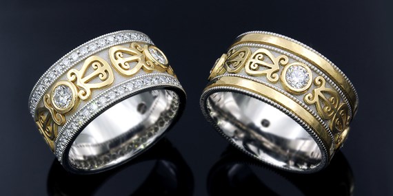 Wedding Band Set with Personal Symbols