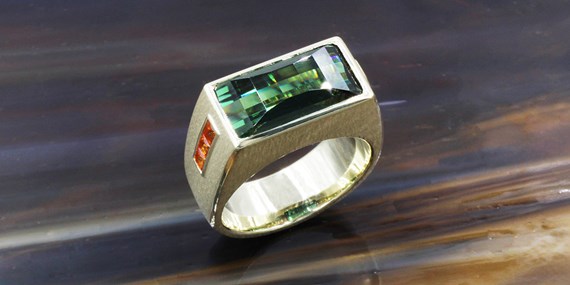 Men's Signet Ring with Spessartite Accent Stones