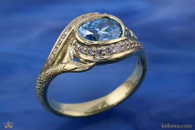 Mermaid Engagement Ring in 14k Green Gold