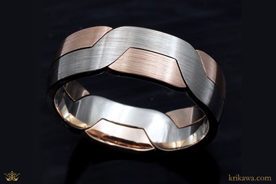Modern Puzzle Ring in 14k rose gold and 14k pd white gold