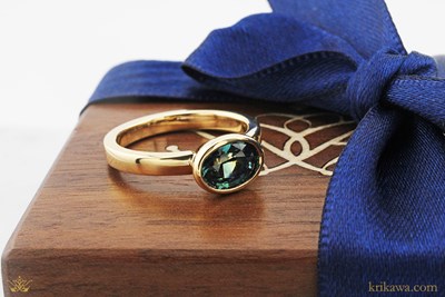 Modern Straight Full Bezel Solitaire Engagement Ring in 14k Yellow Gold with Sapphire