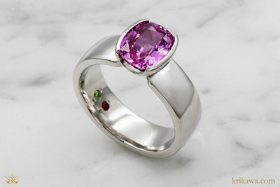 Modern Tapered Semi-Bezel Engagement Ring in Platinum with a Pink Sapphire