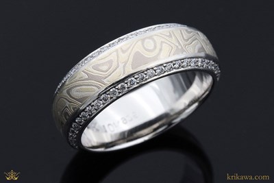 Mokume Juicy Double Diamond Wedding Band in Winter Mokume with platinum liner and natural diamonds