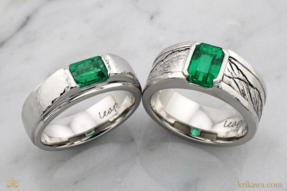 Emerald Engagement Ring Set