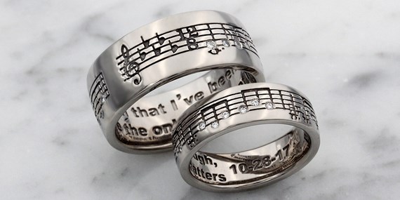 Musical Symbol Wedding Band Set