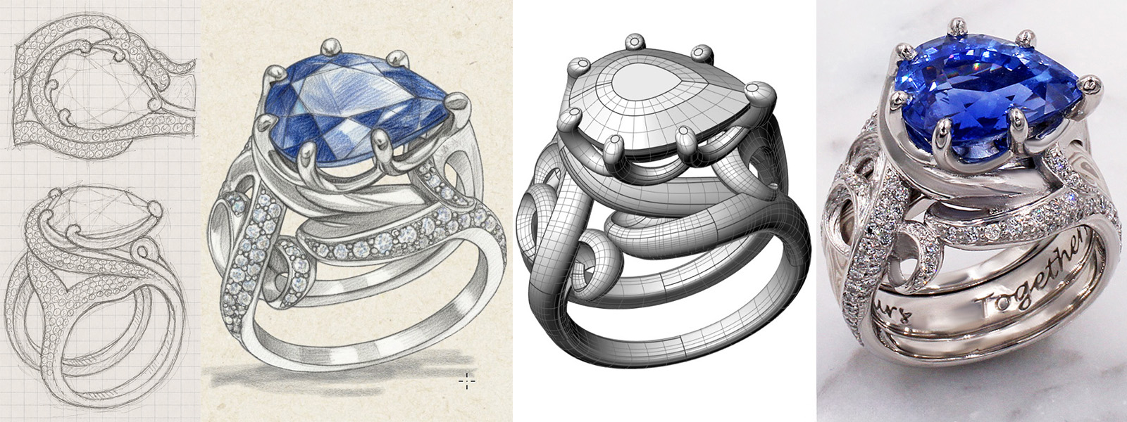 Ocean Wave Scaffold Engagement Ring