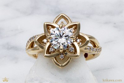 Open Lotus Mandala Engagement Ring in 14k Yellow Gold