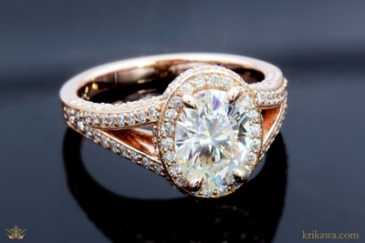 Oval Halo Pave Double Band Engagement Ring in 14k rose gold
