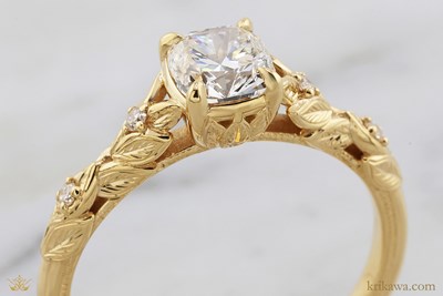 Petite Leaf 18k Yellow Gold Engagement Ring