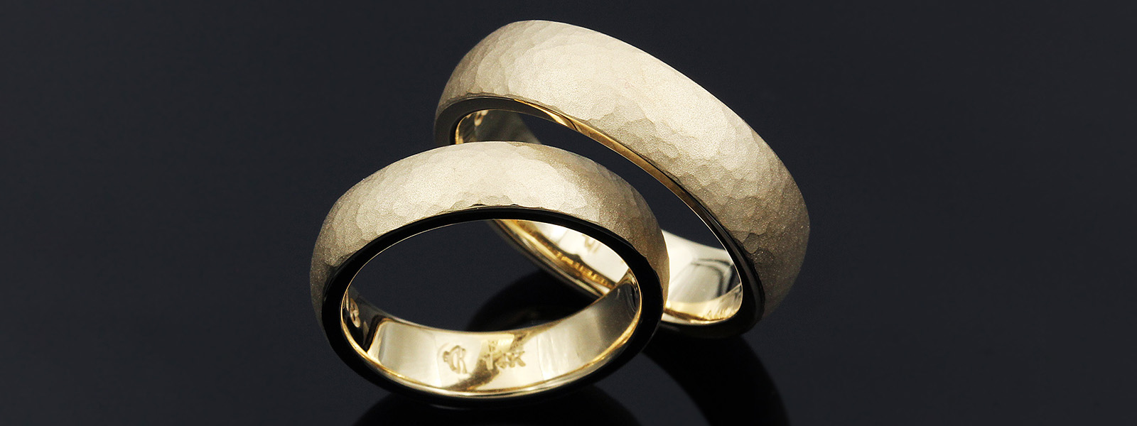 Plain Round Hammered Wedding Band Set