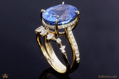 Raindrop Dazzle Engagement Ring in 14k yellow gold with oval blue sapphire