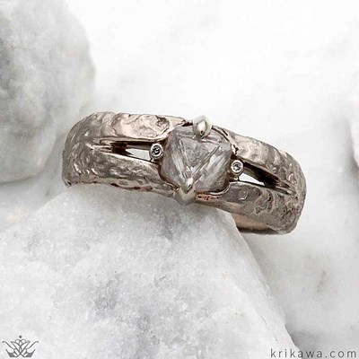 Raw diamond engagement ring