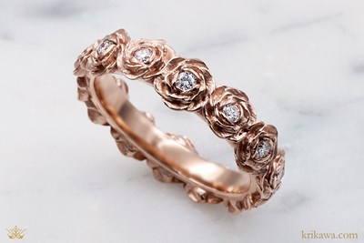Ring o' Roses Wedding Band in 14k rose gold with natural diamonds