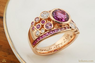 Rose Starry Sky Anniversary Ring in 14k rose gold with natural sapphires and diamonds
