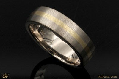 Satin Finish Gold Inlay Wedding Band in 18k white gold and 18k yellow gold