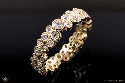 Petite Scattered Bezel Wedding Ring in 14k yellow gold with diamonds