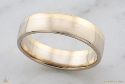 Side Stripe Two Tone Wedding Band in 14k pd white gold and 14k yellow gold