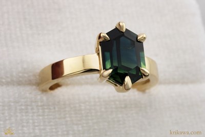 Unique Hexagon Sapphire Engagement Ring in 14k Yellow Gold