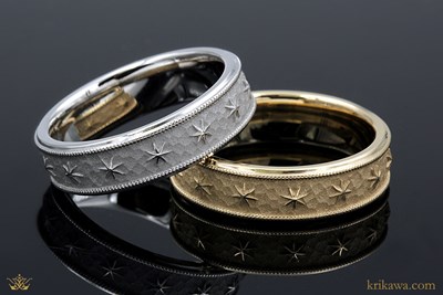 Starry Night Wedding Band set in 14k yellow gold and platinum