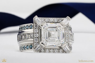 Stepped Castle Engagement Ring in platinum with diamond