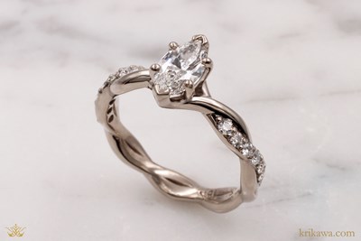 Tight Twist Engagement Ring with Diamond in 18k Pd White Gold