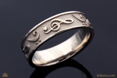 Treble and Bass Clef Wedding Band in 14k white gold