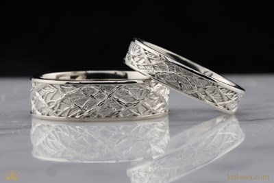 Tree Branch Textured Wedding Rings in platinum