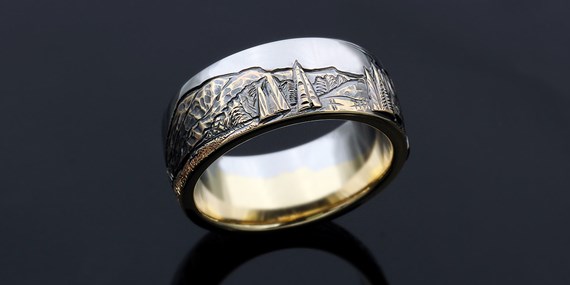 Two Tone Mountain Wedding Band