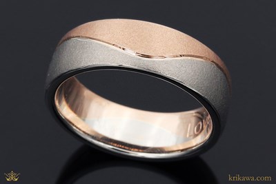 Two Tone Wave Wedding Band in platinum and 14k rose gold