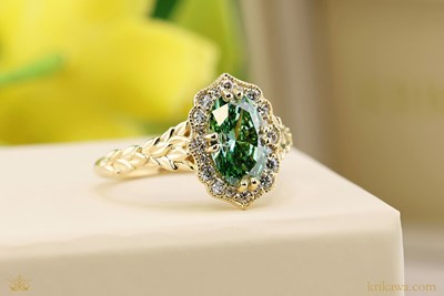 Vintage Leaf Halo Engagement Ring